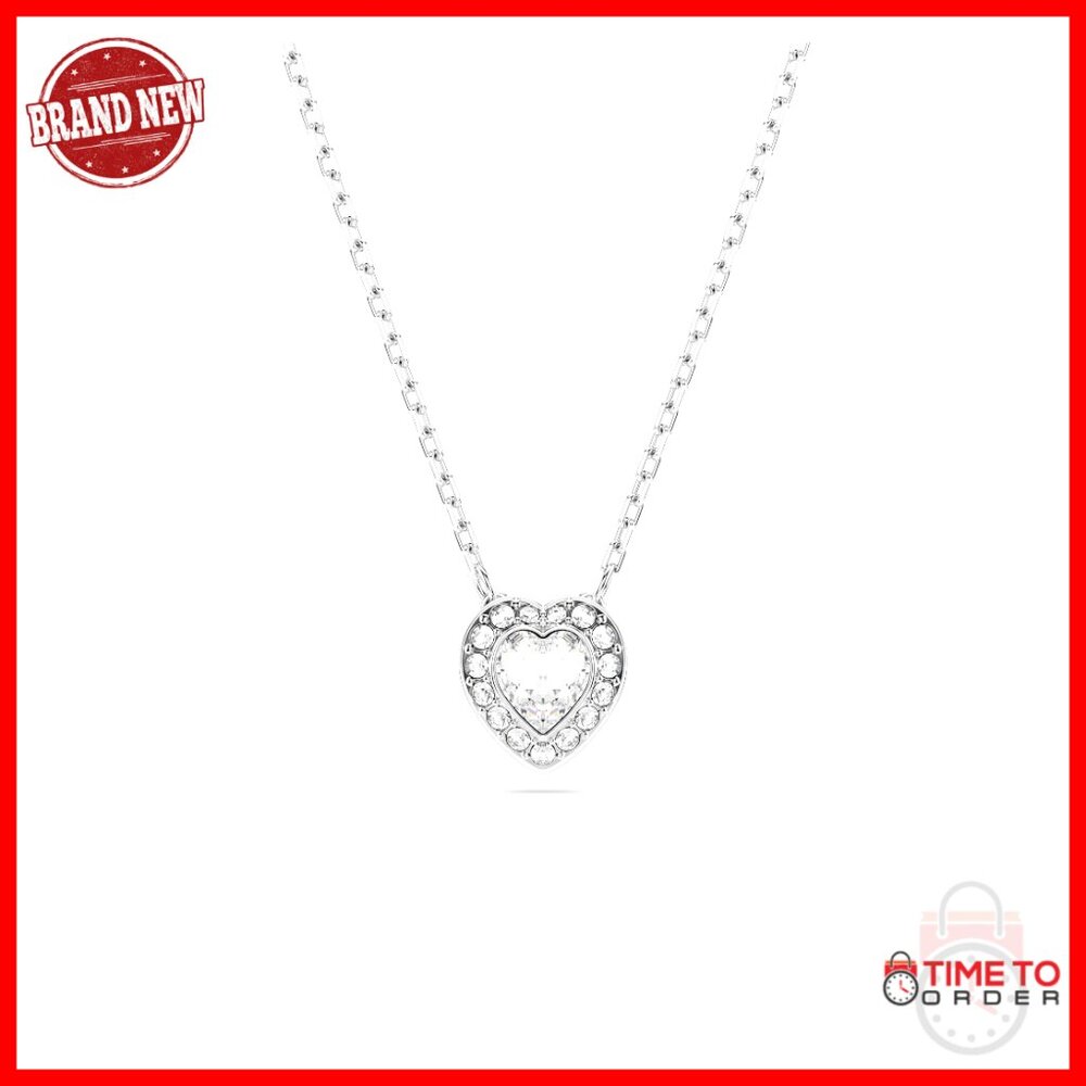 Clear Crystal Heart Pendant Necklace With Pearls, Rhodium Finish